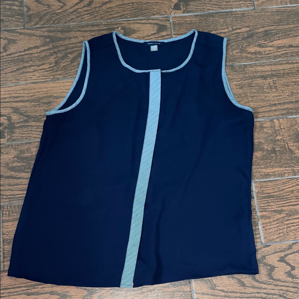 Navy blue with white piping sleeveless button up tank